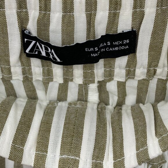 Zara Green Striped Trousers Pants With Tie Belt S - Picture 9 of 9